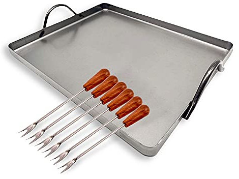 DOJA Barcelona | Llauna Caracoles de Hierro + Pinchos para Caracoles | Plancha Hierro Rectangular 26x30 + 6 Palillos Metálicos Reutilizables | Llauna Cargols y Mini Tenedores | Llauna Pequeña