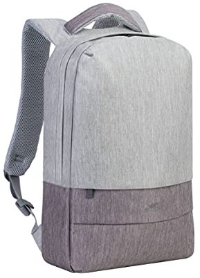 RIVACASE Zaino per computer portatile con porta di ricarica USB, impermeabile di alta qualità, fino a 15,6 pollici, zaino da città business backpack/(grigio/mokka)
