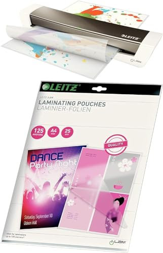 Leitz Set A3 Home Office Laminiergerät, Für 80 bis 125 mic Laminierfolien, 74400089 & Leitz Heißlaminierfolien A4 125 mic, Hochwertige Laminierfolien im 100er Pack, 33808