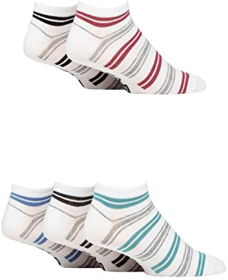 Farah Mens Bamboo Trainer Socks Pack of 5 Size 6-11 | Plain and Striped Designs, Breathable, Soft Feel, No Show Liners, Black, White, 6-11 UK