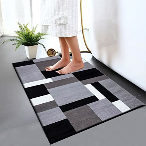 Rugs Shop Door Mat Indoor Washable Heavy Duty Floor Protector Mat Inside Large Dirt Trapper Mats Entryway Patio Door Matt (50x80 cm -Door Mat, Kilas Grey Black)
