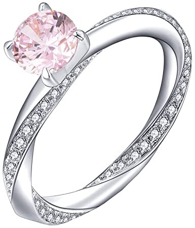 YL Bague de fiançailles bague de mariage 925 coupe en argent octobre pierre de naissance bague en zircon cubique rose pour les femmes mariées (taille 60)