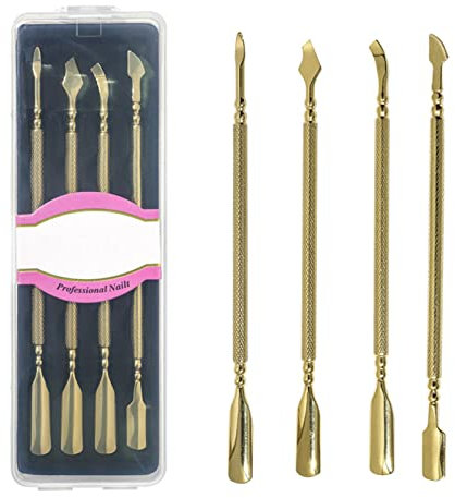 Cuticle Booster Nail Polish Remover Nail Color Titanium Gold Stainless Steel Three Piece Set Colorful Dead Skin Push Dead Skin Shovel Nail Tool Set Color Gradient Static Nails (AS Show, One Size)
