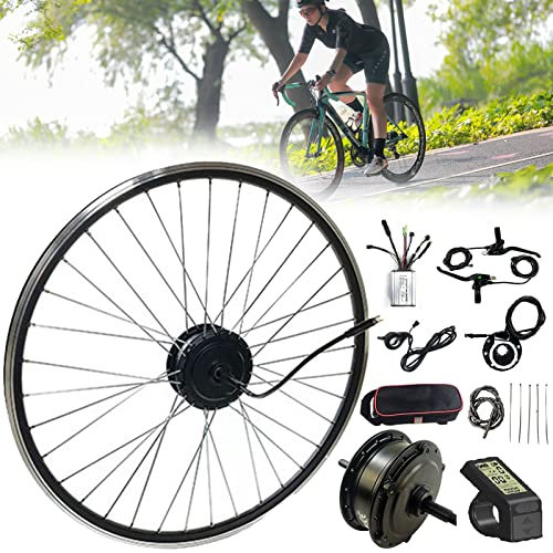NYANS Electric Bike Conversion Kit, Batteries not Included, 24V 36V 48V 250W 350W 500W Rear Drive Spinner Motor, 20 24 26 27.5 28 29 Inch 700C Rear Wheel,48V500W-24in