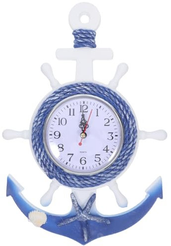 Homoyoyo Horloge Murale en Bois Horloge D'ancre De Bateau Ancre Marine Deco Décor Nautique Mur en Bois Suspendus Horloge Horloges Nautiques Barre Volant Bord De Mer Personnalité Bambou