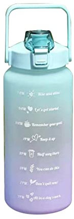 Botella De Agua Deportiva De 2000ML con Pajita, Botella De Agua De PC Portátil Ligera con Capacidad De Tiempo para Ciclismo De Fitness(A)