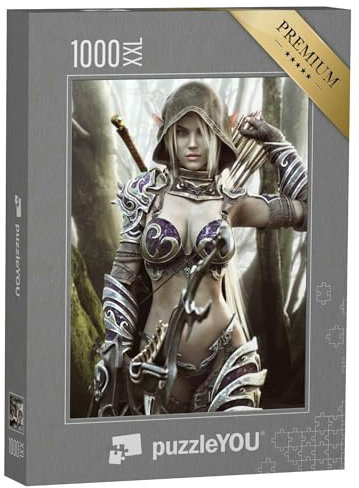Puzzle 1000 Teile XXL „Weiblicher Dunkelelf in Fantasy-Rüstung“ – aus der Puzzle-Kollektion Fantasy