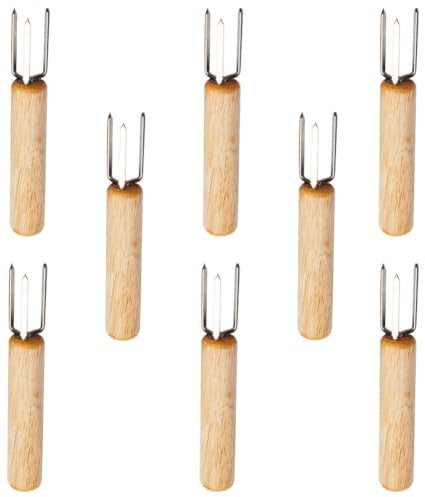Pique a Brochette 8 Pcs Fourchette à Fruit Brochette à 3 Dents Maïs avec Poignée Bois Pique BBQ Brochettes Maïs Tranchant pour Fruit Légumes Epis de Mais BBQ-10 * 1.5cm
