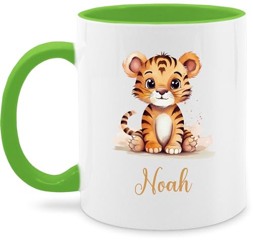 Tasse Tassen 325ml - Zootiere - Tiger - 325 ml - Hellgrün - personalisierte tiger, tiermotiv name tigermotiv personalisieren und motiv geschenke
