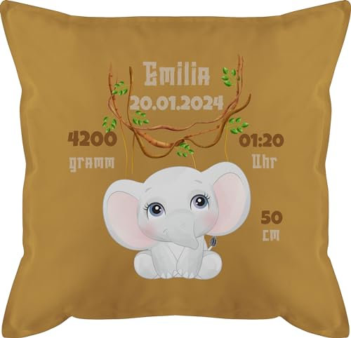 Kissen 50x50 - Zur Geburt - Geburtsgeschenk Elefant Datum Gewicht Uhrzeit Größe - 50 x 50 cm - Gelb - füllung Schwangerschaft verkünden Baby personalisierte personalisiertes Babygeschenk