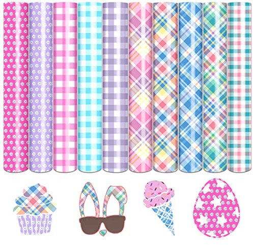 Tintnut Plaid Heat Transfer Vinyl - 10 Sheets 12 x 10 Pastel Printable Easter Iron On Spring Floral HTV for T-Shirts