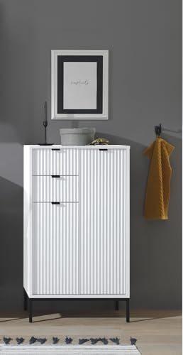 möbelando Badkommode >Lucera< in Weiß aus Weiß-MDF - 60x106x32cm (BxHxT)