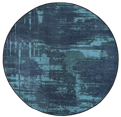 Mazovia Teppich Rund - Abstraktes Vintage - Modern Designer Teppich - Waschbar rutschfest Kurzflor - Weich Teppich für Wohnzimmer - Fußbodenheizung geeignet - Grün 120 x 120 cm
