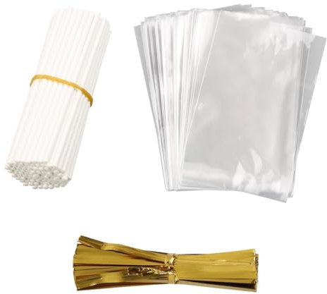 Tabanzhe 300 Pcs Lollipop Making Tools Set - Complete Kit with Lollipop Sticks, Cake Pop Bags, Cake Pop Sticks, and Twist Ties for Effortless Cake Pop Creation