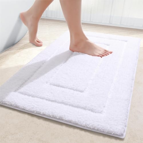 Homaxy Mikrofaser Badezimmerteppich Badematte Rutschfest - 50x76 cm, Weiß | weich gefühl, flauschig bequem, rutschfeste TPR-rückseite, maschinenwaschbar, grpßartig wasserabsorbierend, breite anwendung