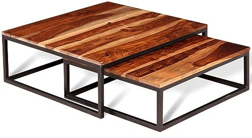 ARKEM Zweiteiliges Satztisch-Set Couchtisch Massivholz Holztisch Wohnzimmer Sofa Tisch Industrial Deko