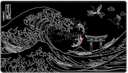 EDGFRTOIO Card Playmat 70x40cm Kanagawa Surfing Game Mats Tabletop Magic for MTG Cards, Trading Card Game Playing Stitched Commander Deck Gaming Desk Duell Mat Card Gameplay Mats, Koi Fish And Crane