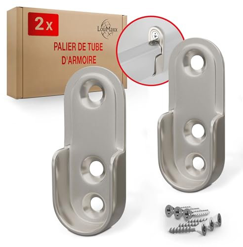 LouMaxx Kleiderstange Halterung 2er Set robuste Kleiderstangenhalter Zinkdruckguss, vernickelt - Kleiderstangen Halterung Schrank für ovale Schrankrohre 15 mm, Schrankrohrlager inkl. Schrauben