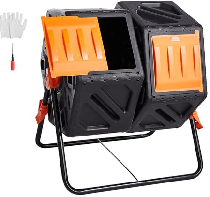 VEVOR Compost Bin, 37-Gal Dual Chamber Composting Tumbler, High Volume Two Rotating Chambers with 2 Sliding Door and Steel Frame, BPA Free Composter Bin Tumbler for Garden, Kitchen, Yard, Outdoor