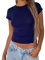 Women's Basic Slim Fit T-Shirt Top Short Sleeve Y2K Tops TikTok Influence Crop Top Club Party Streetwear(Dark Blue-2, L)