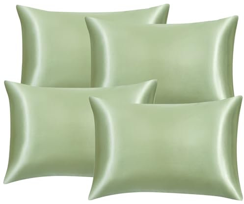 EHEYCIGA Satin Pillow Cases 4 Pack Sage Green, Silky Pillowcases for hair and skin with Envelope Closure, Standard Size, 50x75 cm