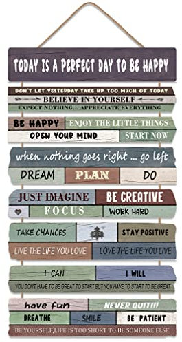 HPNIUB Inspirational Saying Believe In Yourself Wood Sign,(Set of 8,29.4X5.9CM) Farmhouse Rustic Home Living Room Office Decor,Motivational Quote I Can Have Fun Be HPNIUB Yourself Wall Art Decoration
