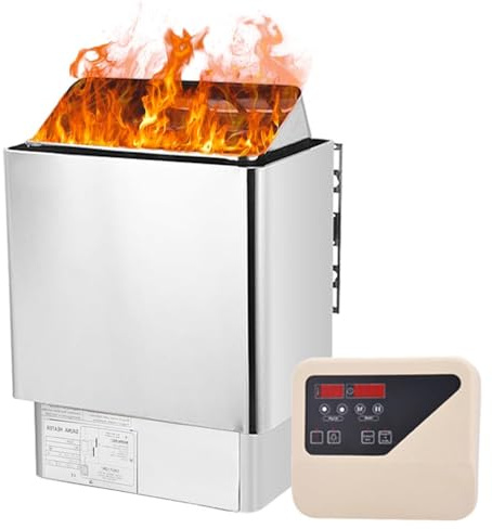 Riscaldatore Elettrico per Sauna, Forno per Sauna in Acciaio Inossidabile da 3-9 Kw, Riscaldatore per Bagno di Vapore Secco Spa con Set di Tecnologie per Sauna con Ritardo Temporale, Supporta 6KW