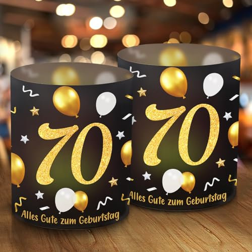 12 Windlicht Tischdeko 70 Geburtstag, Schön DASS Du Da Bist, 70 Jahre Happy Birthday Tischdekoration, Stimmungsvolle Deko 70. Geburtstag Frau Mann,Geeignet für Teelichter Kerzen Schwarz