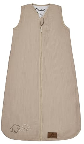 Sterntaler Schlafsack 90 cm Bauernhof - Kinder und Baby Schlafsack unwattiert aus Musselin mit 2-Wege-Reißverschluss und seitlicher Kabelöffnung, mit Feinfrottee Futter, TOG 1,0 - beige