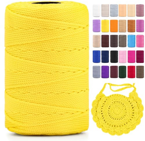 Polyester Makramee Garn 3mm X 225m,Makramee Band,Makramee Kordel 100% Polypropylene Yarn Makramee Schnur Kordel Garn Zum HäKeln FüR Makramee Blumenampel Deko KnüPfen Taschen DIY (Gelb, 1 Pcs)