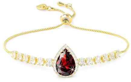 Linawe Rot Armband Damen Armbänder Tennisarmband, Granat Edelstein Diamant Kristall Armband Set, Gold Schmuck Jewelry, Armkette damen Glitzer Handkette Tennis Bracelet Modeschmuck