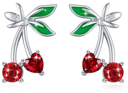 ABIGY Kirsche Ohrstecker 925 Sterling Silber Kirsche Kristall Ohrringe Obst Ohrringe Niedlich Süße Ohrstecker für Damen für Urlaub Geschenke