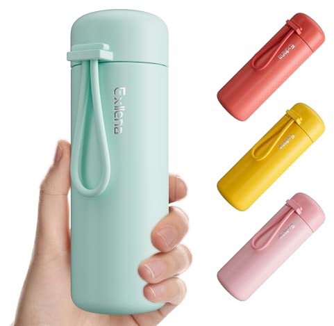 Exllena Mini Gourde Isotherme 200ml, Petite Bouteille Isotherme en Acier Inoxydable pour Boissons Chaudes et Froides, Mini Flask Facile à Transporter - 100% étanche (Menthe)