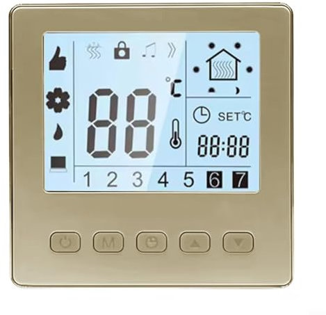 Eawfgtuw Home Programmable WiFi Thermostat - Wall Mounted Room Thermostat With LCD Display | Child Lock | 24H Timer - Digital Heating Management(gold)