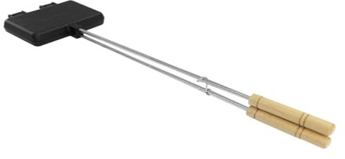 SANTOS Waffel-Maker Gusseisen - Waffelmaker mit verstellbarem extra langem Griff - Waffeleisen für Grill, Outdoor, Feuer - 19,5x17cm - herzhaft & süß