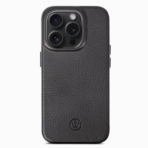 GOOD WILHELM Lederhülle kompatibel mit iPhone 14 Pro | Handgefertigtes Premium Leder Case | Magnetisches Laden (Qi) | Extra Kameraschutz | Handgefertigt (Schwarz, iPhone 14 Pro)