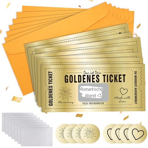 Mumjooyi 7pcs Goldenes Ticket Gutschein Zum Selber Ausfüllen mit Rubbelaufkleber Rubbellose Wunschgutschein Rubbelkarte Gutscheinkarte Goldenes Ticket Geburtstagskarte für Freundin Mama Kind