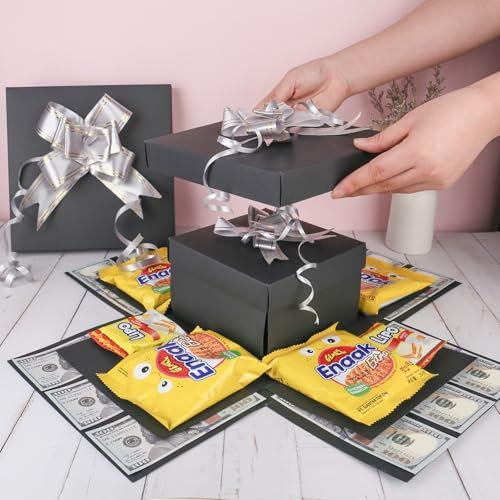 Überraschung Box, 5-lagige Kreative Geschenkbox Explosionsbox, DIY Handgemachte Geschenkbox Überraschungsbox Explosion Box für Weihnachten Geburtstag Jubiläum Valentinstag Hochzeitsgeschenk (Schwarz)