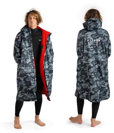 Osprey Changing Robe For Adults & Kids, Unisex, Camo, S | Waterproof Beach Robe, Warm Sherpa Fleece Lining, Coat for Surfing, Swimming, Beach, Camping
