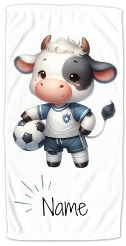 GRAZDesign Fußball Handtuch mit Namen personalisiert, Kinder Badetuch in Zwei Größen, Motiv Kuh - 100x50cm