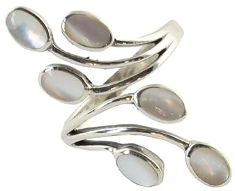 Freak Scene Ring - Fingerring - 925 Silber - Perlmutt Ranke - Größen verstellbar - weiß