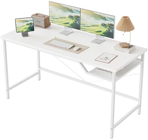 Mericonia 140 cm Computertisch, Gaming-Schreibtisch für kleine Räume, moderner Schreibtisch im schlichten Stil für das Homeoffice, Schreibtische für Studenten, Weiß