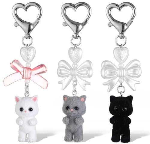 Hariendny Süße Katzen Schlüsselanhänger mit Herz Schlüsselanhänger, 3 Stück Niedlicher Süß Katzen Schlüsselanhänger, Süßer Plüsch Katzen,Plush Katze Keychain Für Taschenanhänger, Geldbörse, Geschenke
