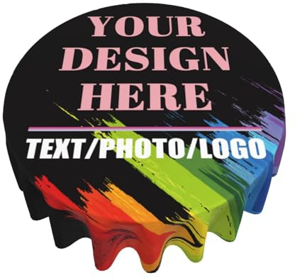 Individuelle Tischdecke mit Foto/Text/Logo, personalisierte Tischdecke, waschbar, Polyester, auslaufsicher, Tischdecke für Esszimmer, Partys und Veranstaltungen (runde Form)
