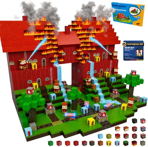 Magnetische Bausteine Feuerwehr 150 Teile, Magnetbausteine Kinder ab 3 | Magnetic Building Blocks Fire · Magnetsteine · Geschenk Junge Mädchen 3-10 Jahre · 0,8mm doppelt so dick