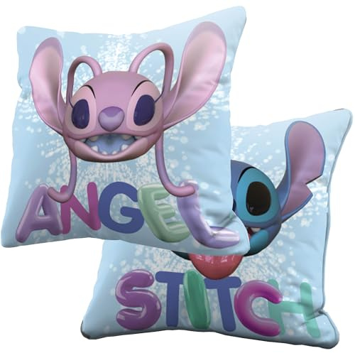 BERONAGE Lilo & Stitch Kissen Angel and Stitch 40x40 cm Wendekissen 100% Polyester weich flauschig Sofa Kuschelkissen Kinderzimmer Dekokissen Disney Geschenk Fanartikel