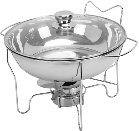 Luqeeg Round Chafing Dishes, Catering Food Warmers, Round Dishes, Warmer Tray, Stainless Steel with Glass Cover Holder and Fuel Container for Buffets, Hotel Breakfast Areas (4.5L)