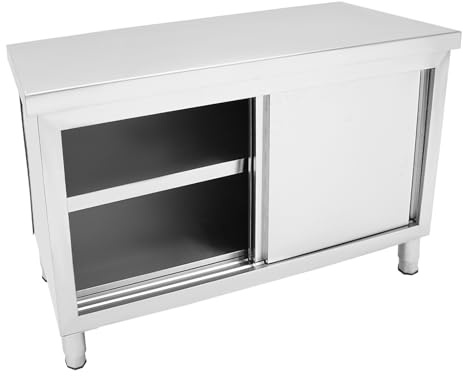 EUAIIPull Table de travail avec portes coulissantes à 3 étages, armoire de travail en acier inoxydable, armoire de restauration, armoire à portes coulissantes pour cuisine, 120 x 50 x 86 cm