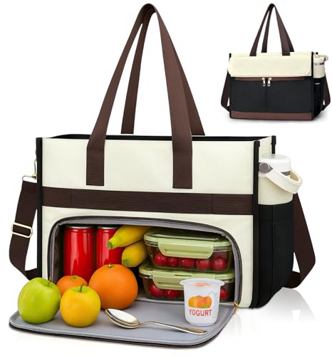 2 in 1 Tote Bag Lunch Bag for Women, 15.6 Laptop Tote with Reusable Insulated Lunch Box, Work Bag with Insulated Lunch Compartment, Large Capacity Computer Handbag for Business, Office, School, Gift
