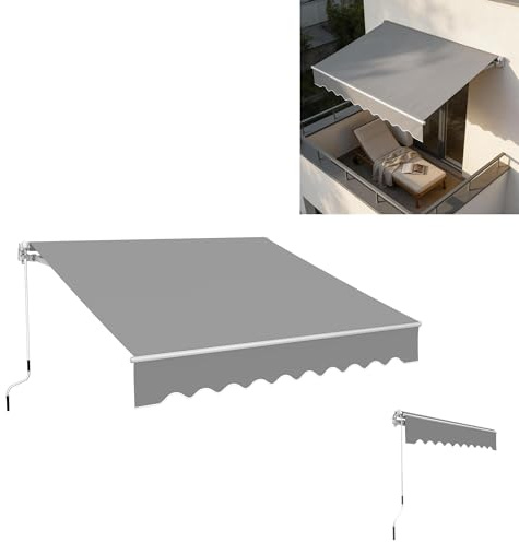YZNAHRE Markise Gelenkarmmarkise Klemmmarkise Balkonmarkise Sonnenschutz 300x200cm Aluminium mit Kurbel Hellgrau